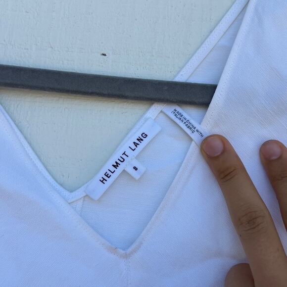 Helmut Lang White Linen Blend Blouse, V Neck, V Back, Cap Sleeve, Size‎ 8 - Picture 5 of 5